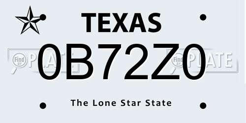 0B72Z0 Texas License Plate