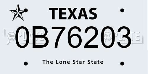 0B76203 Texas License Plate