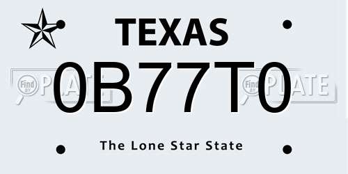 0B77T0 Texas License Plate