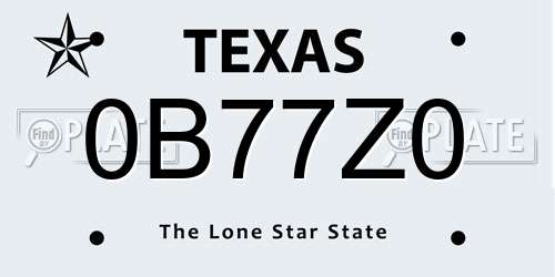 0B77Z0 Texas License Plate