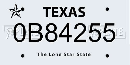 0B84255 Texas License Plate