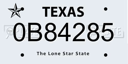 0B84285 Texas License Plate