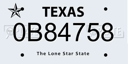 0B84758 Texas License Plate