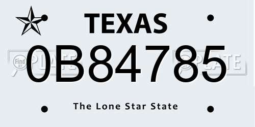 0B84785 Texas License Plate
