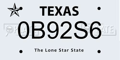 0B92S6 Texas License Plate