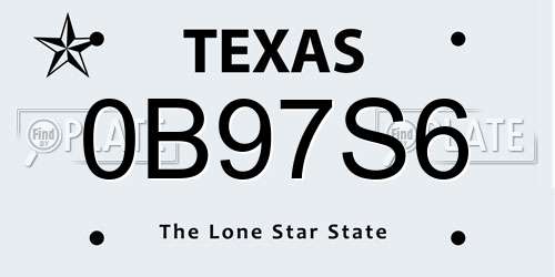 0B97S6 Texas License Plate