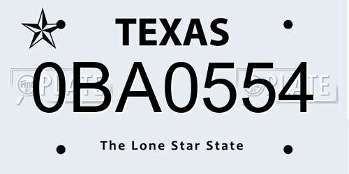 0BA0554 Texas License Plate