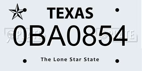 0BA0854 Texas License Plate