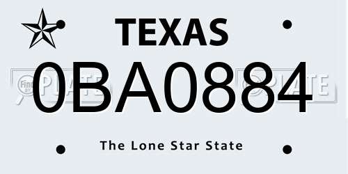 0BA0884 Texas License Plate