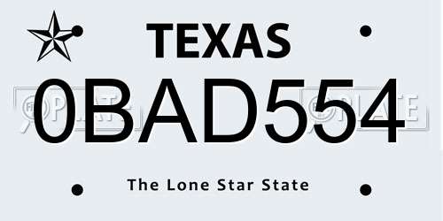 0BAD554 Texas License Plate