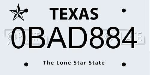 0BAD884 Texas License Plate