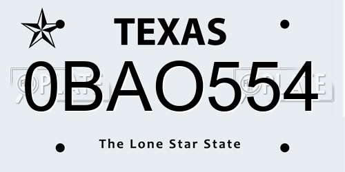 0BAO554 Texas License Plate