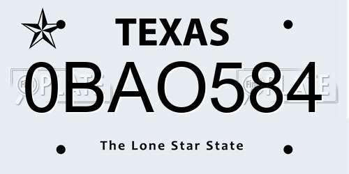 0BAO584 Texas License Plate