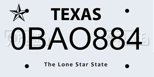 0BAO884 Texas License Plate