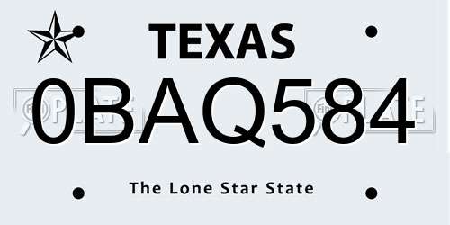 0BAQ584 Texas License Plate