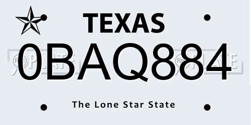 0BAQ884 Texas License Plate