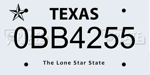 0BB4255 Texas License Plate