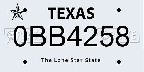 0BB4258 Texas License Plate