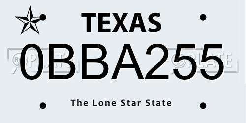 0BBA255 Texas License Plate