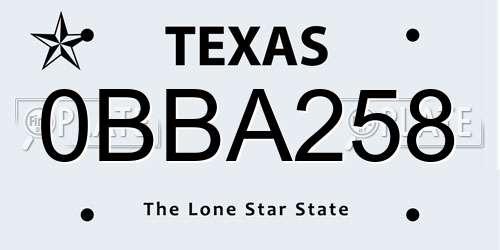 0BBA258 Texas License Plate