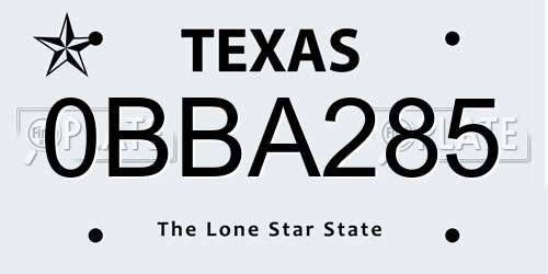 0BBA285 Texas License Plate