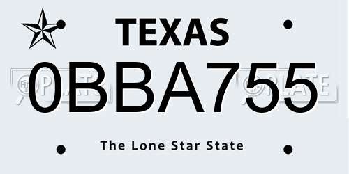0BBA755 Texas License Plate