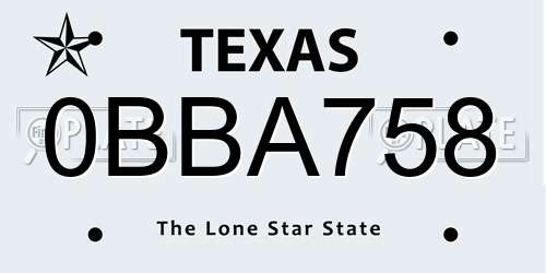 0BBA758 Texas License Plate