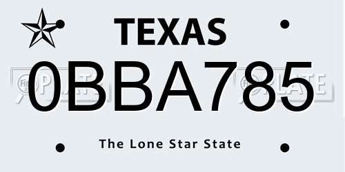 0BBA785 Texas License Plate