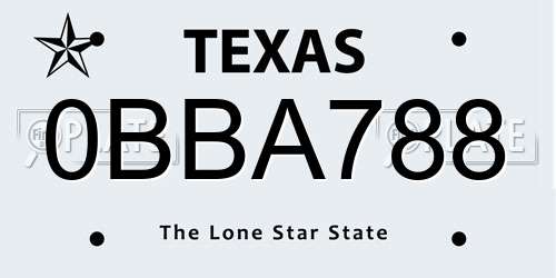 0BBA788 Texas License Plate