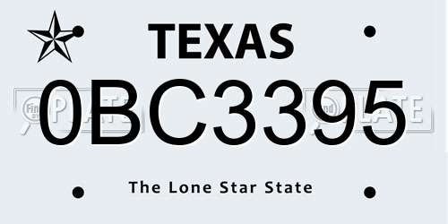 0BC3395 Texas License Plate