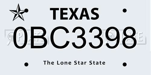0BC3398 Texas License Plate