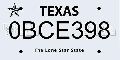 0BCE398 Texas License Plate