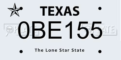 0BE155 Texas License Plate