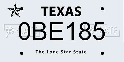 0BE185 Texas License Plate