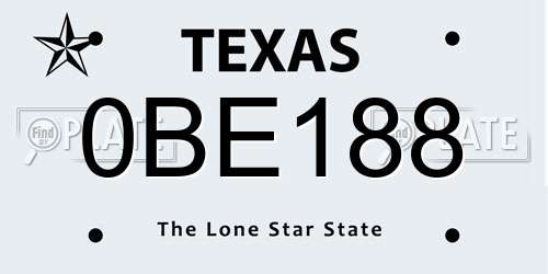 0BE188 Texas License Plate
