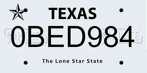 0BED984 Texas License Plate