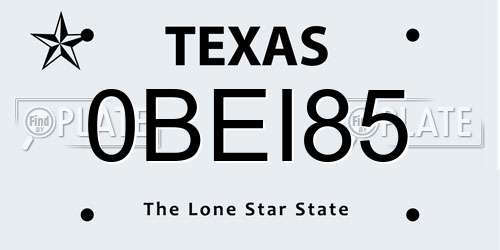 0BEI85 Texas License Plate