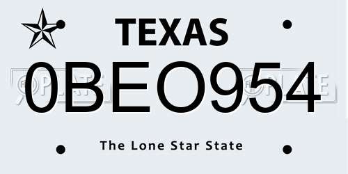 0BEO954 Texas License Plate