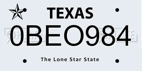 0BEO984 Texas License Plate