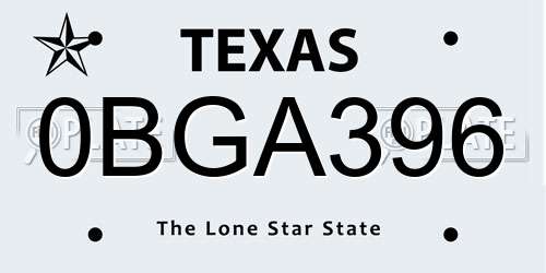 0BGA396 Texas License Plate