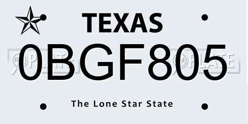 0BGF805 Texas License Plate