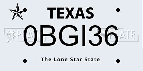 0BGI36 Texas License Plate