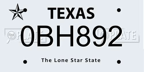 0BH892 Texas License Plate