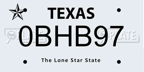 0BHB97 Texas License Plate