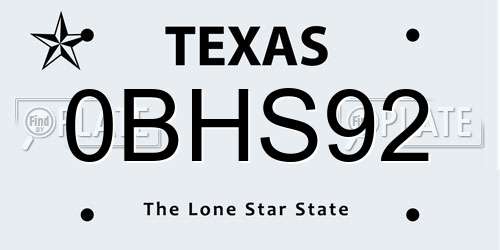 0BHS92 Texas License Plate