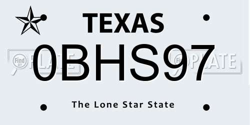 0BHS97 Texas License Plate