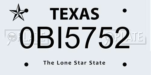 0BI5752 Texas License Plate
