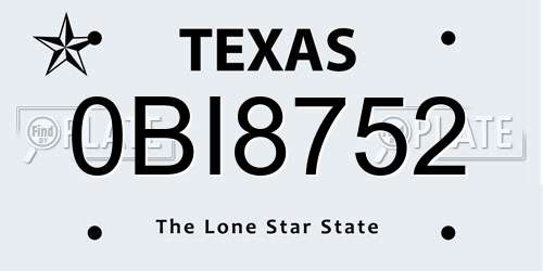 0BI8752 Texas License Plate
