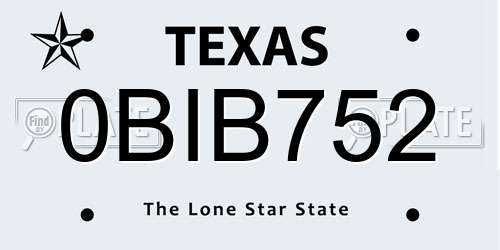 0BIB752 Texas License Plate