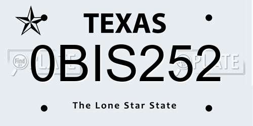 0BIS252 Texas License Plate